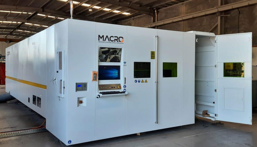 Laser cutting machines are only generating revenue with the red light is on, indicating the machine is in action. (Photo courtesy of Macro Supply)